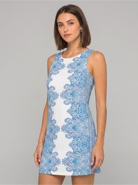 Caribbean Joe UPF 50+ Boatneck Romper Dress XL Blue White Paisley Beach Resort